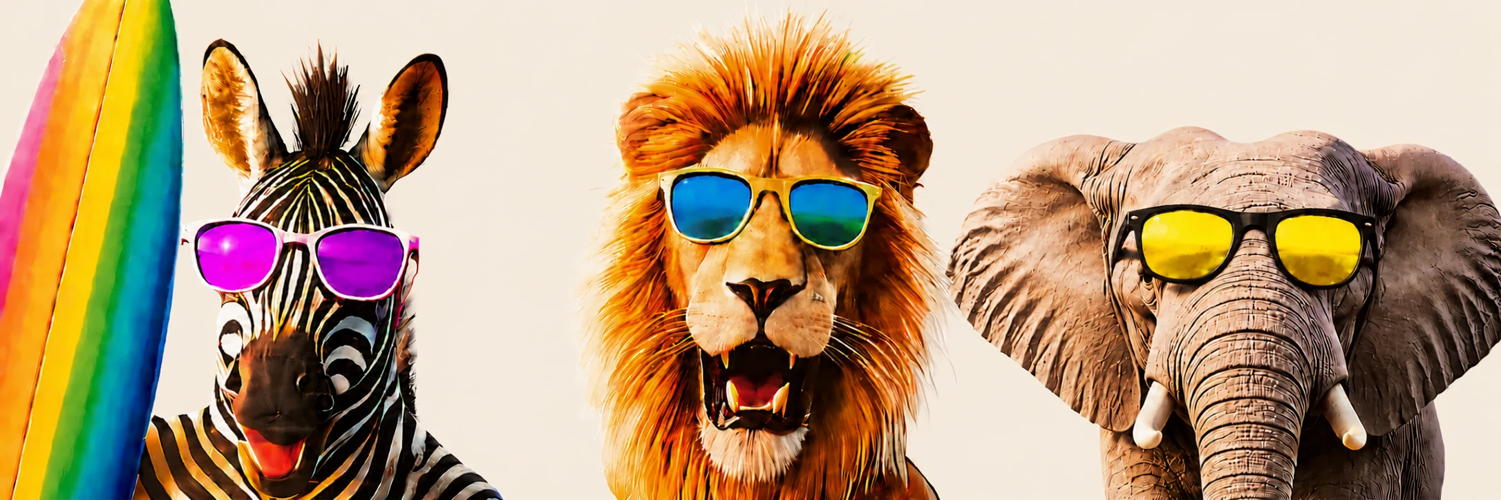 Zanzibar — cebra, león y elefante con gafas de sol